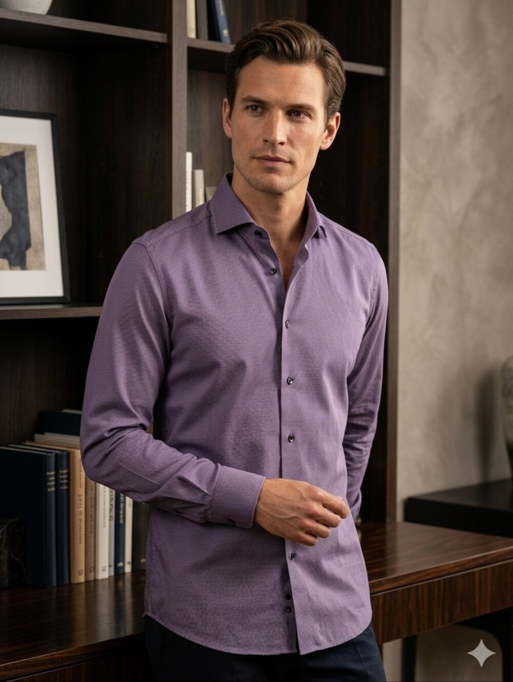Stenströms Fitted Body Purple Fine Striped Dress Shirt - Size 39 (M)